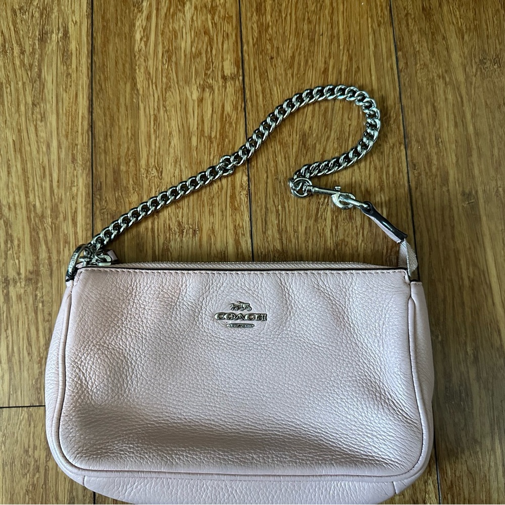 Coach Light Pink Leather Wristlet with Chain Strap